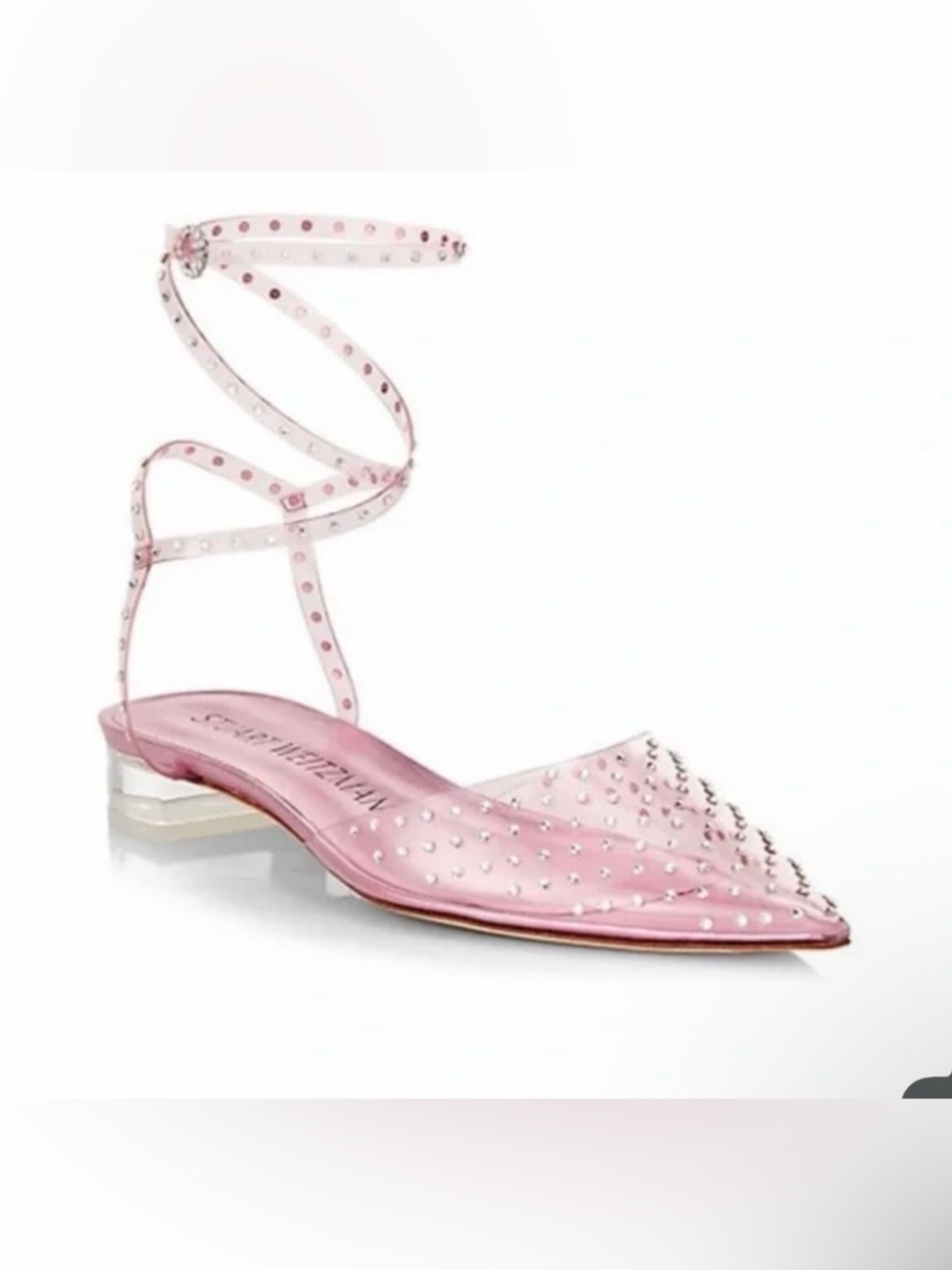 Pink Embellished Ankle-Tie Flat Heels - Women
